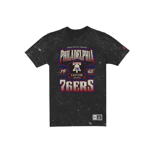 Philadelphia 76ers Throwback Washed Graphic Black T-Shirt